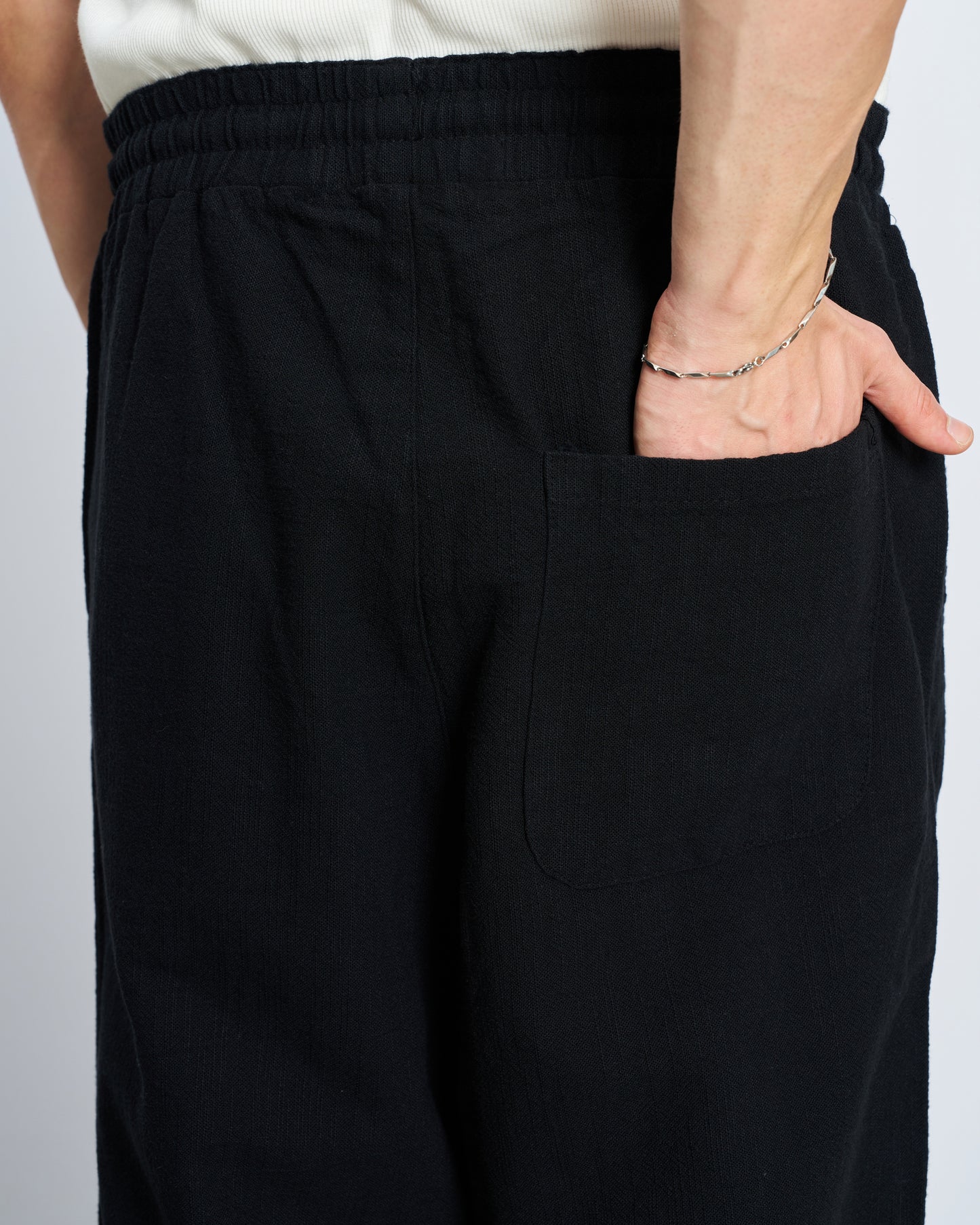 Baggy Keten Pantolon - Siyah