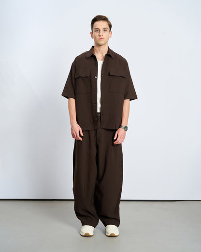 Oversize Çift Cepli Gömlek Pantolon Takım - Kahve