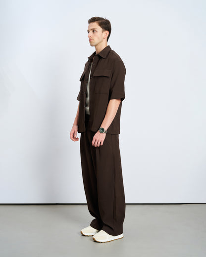 Oversize Çift Cepli Gömlek Pantolon Takım - Kahve