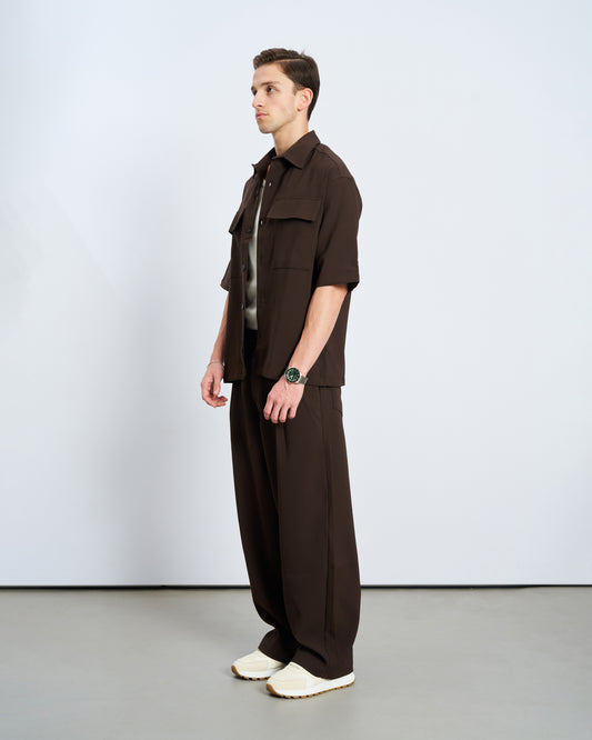 Oversize Çift Cepli Gömlek Pantolon Takım - Kahve