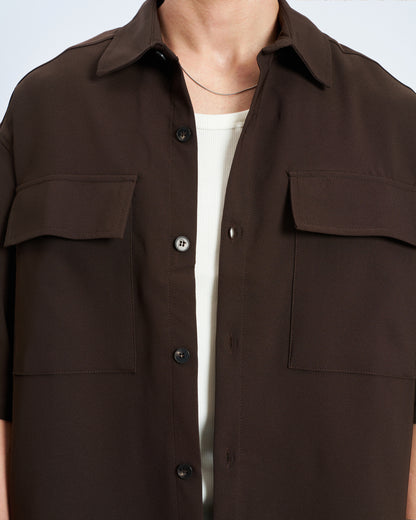 Oversize Çift Cepli Gömlek Pantolon Takım - Kahve