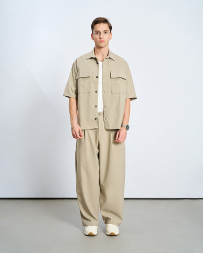 Oversize Çift Cepli Gömlek Pantolon Takım - Taş