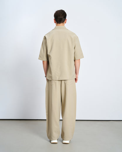 Oversize Çift Cepli Gömlek Pantolon Takım - Taş