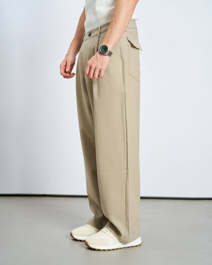 Oversize Çift Cepli Gömlek Pantolon Takım - Taş