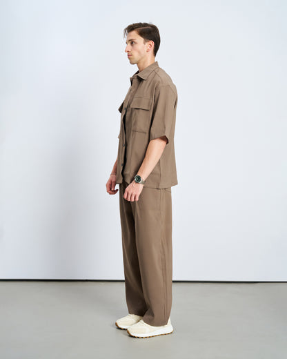 Oversize Çift Cepli Gömlek Pantolon Takım - Haki