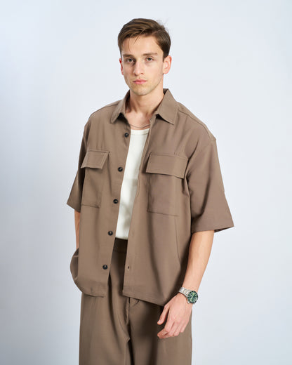 Oversize Çift Cepli Gömlek Pantolon Takım - Haki