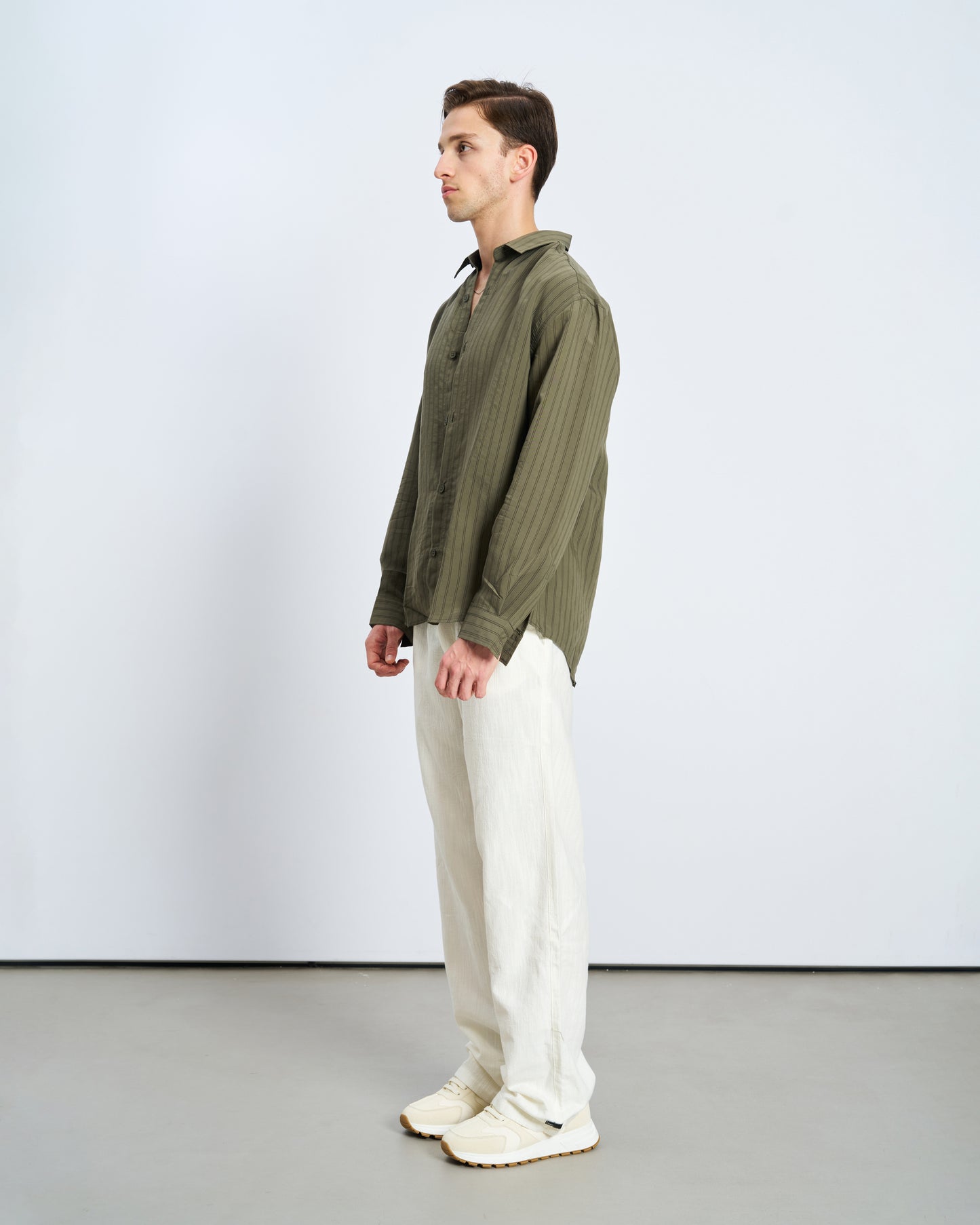 Oversize Model Kumaş Uzun Kol Gömlek - Bej