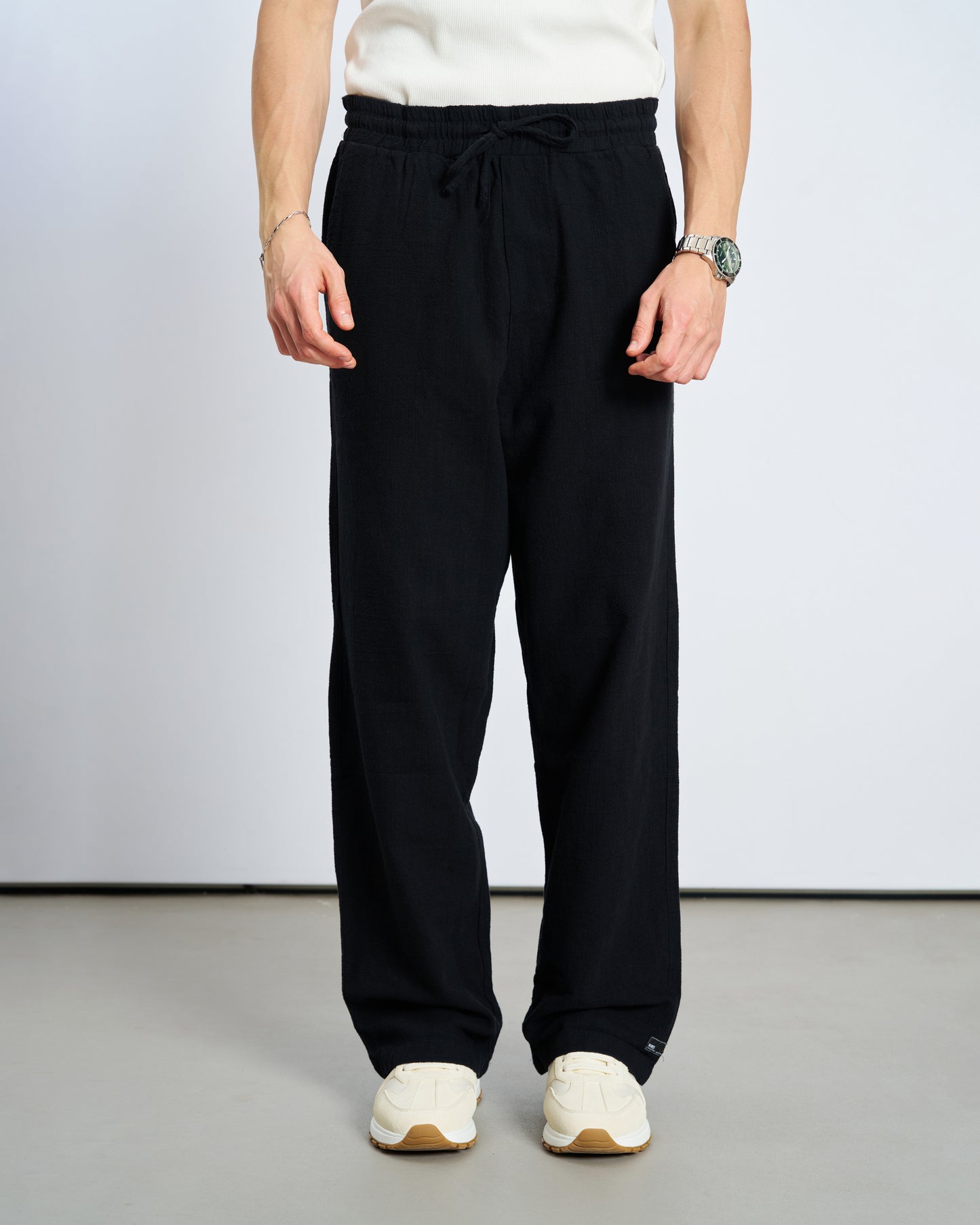 Baggy Keten Pantolon - Siyah
