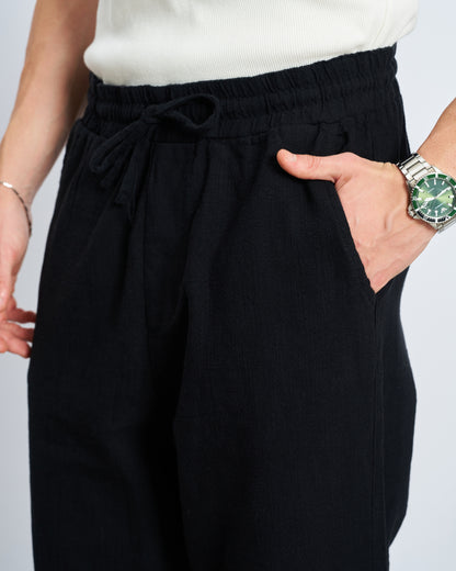 Baggy Keten Pantolon - Siyah