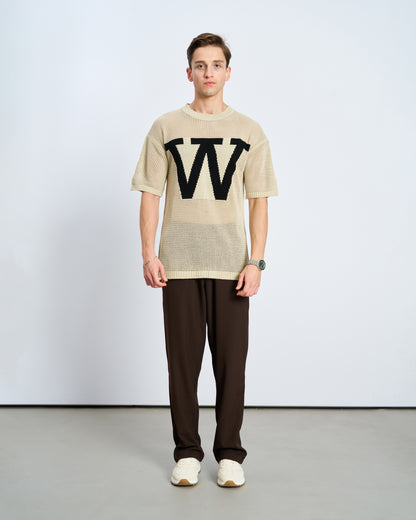 Oversize W Örme Tişört - Naturel
