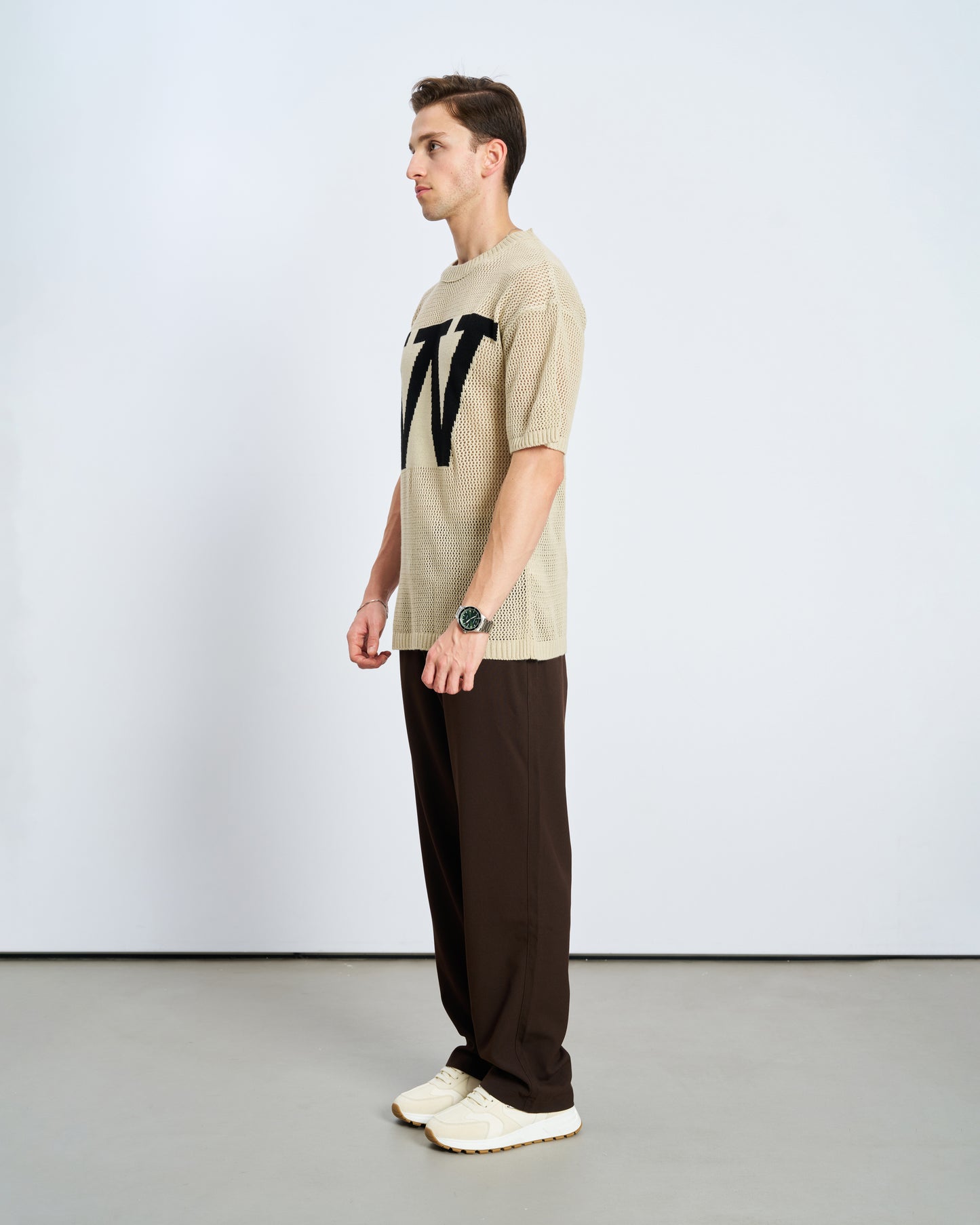 Oversize W Örme Tişört - Naturel