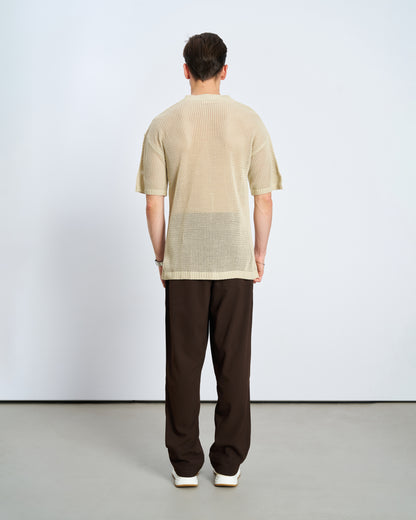Oversize W Örme Tişört - Naturel