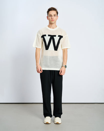 Oversize W Örme Tişört - Ecru