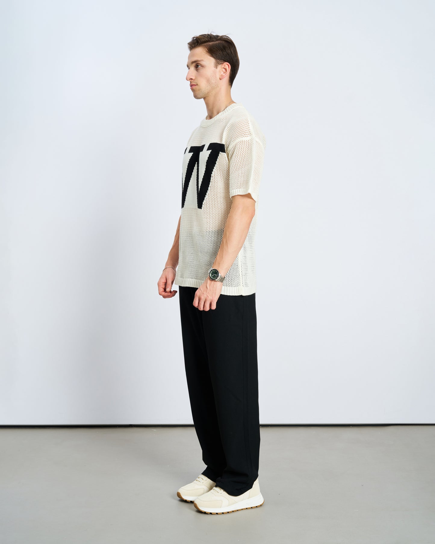 Oversize W Örme Tişört - Ecru