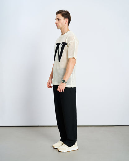 Oversize W Örme Tişört - Ecru