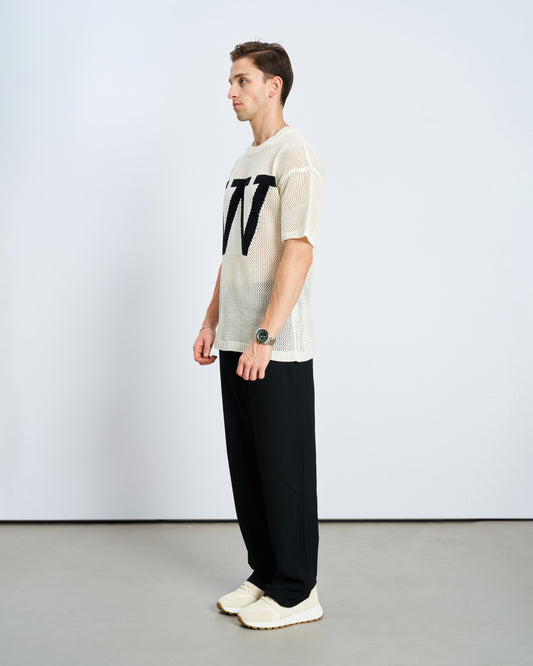 Oversize W Örme Tişört - Ecru