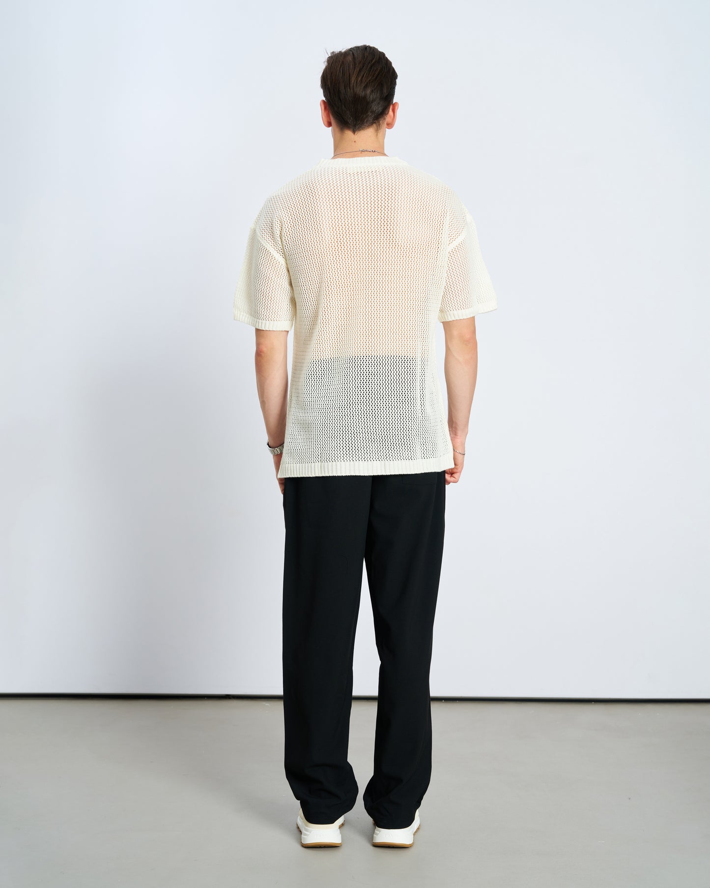 Oversize W Örme Tişört - Ecru