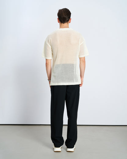 Oversize W Örme Tişört - Ecru