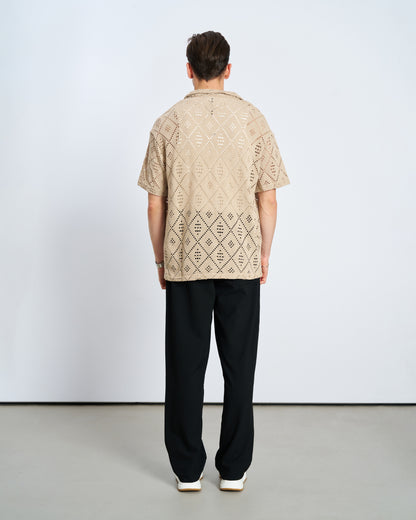 Oversize Nakış Kısa Kol Gömlek - Naturel
