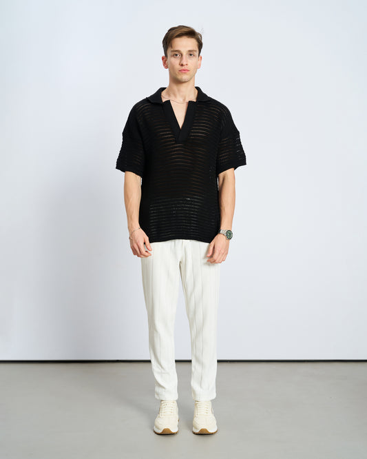 Oversize Örgü Polo  Tişört