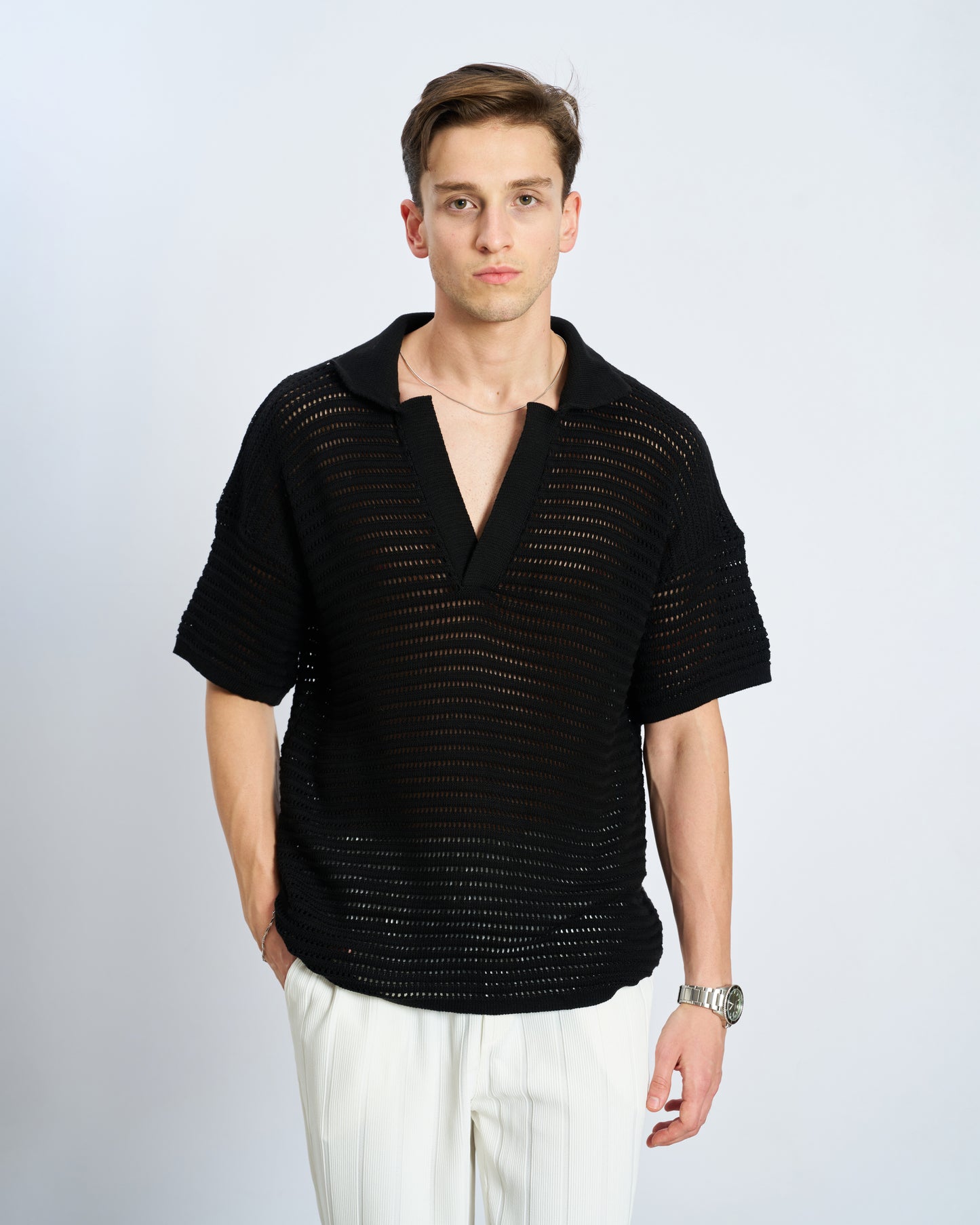 Oversize Örgü Polo  Tişört
