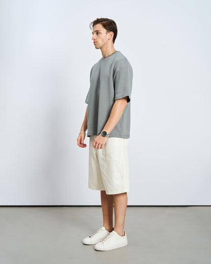 Oversize Boxy Fit Bisiklet Yaka Tişört - Füme