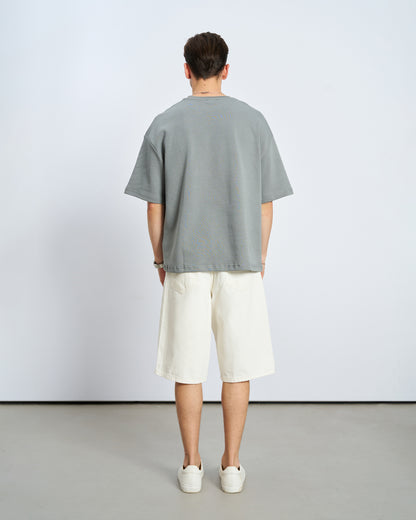 Oversize Boxy Fit Bisiklet Yaka Tişört - Füme