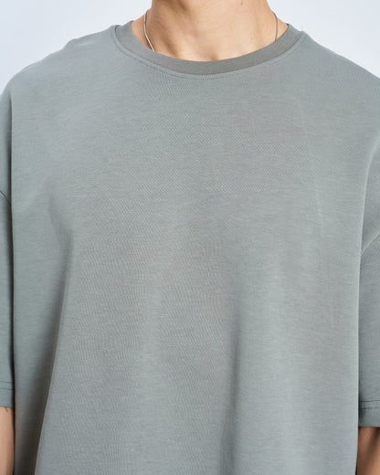 Oversize Boxy Fit Bisiklet Yaka Tişört - Füme