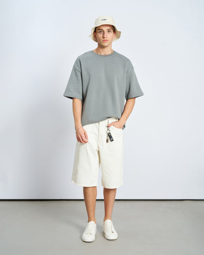 Oversize Boxy Fit Bisiklet Yaka Tişört - Füme