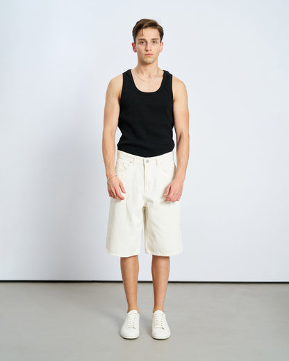 Oversize Bermuda Denim Şort - Beyaz