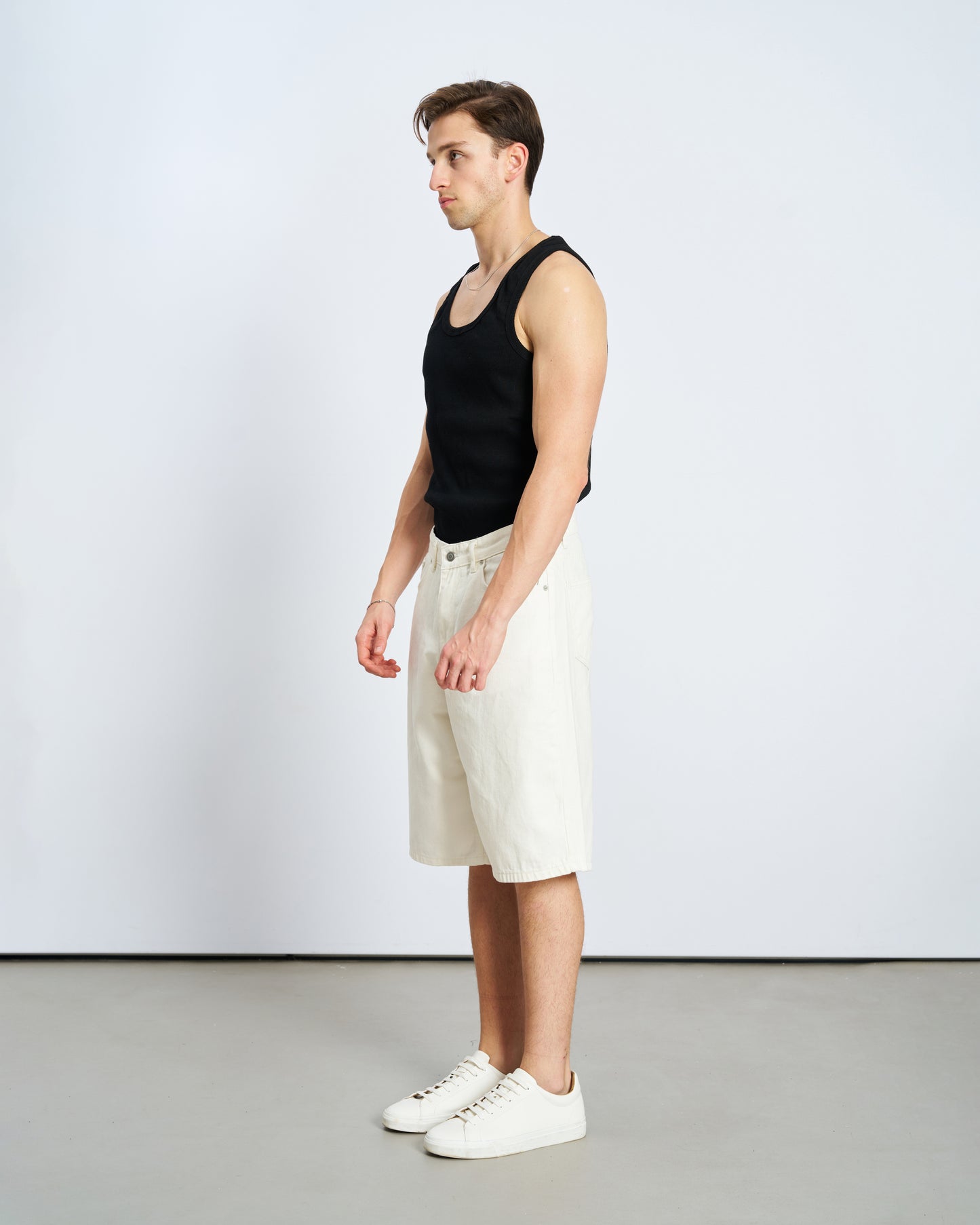 Oversize Bermuda Denim Şort - Beyaz