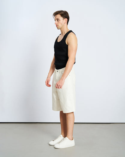 Oversize Bermuda Denim Şort - Beyaz