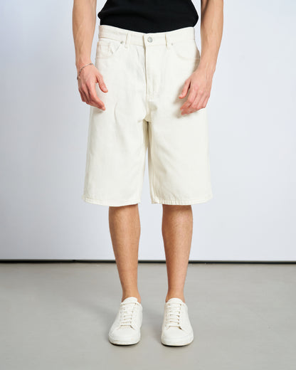 Oversize Bermuda Denim Şort - Beyaz