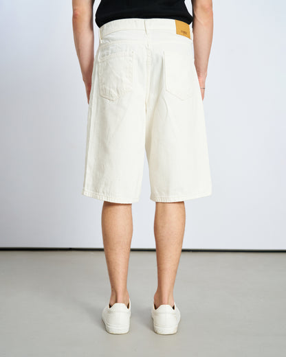 Oversize Bermuda Denim Şort - Beyaz