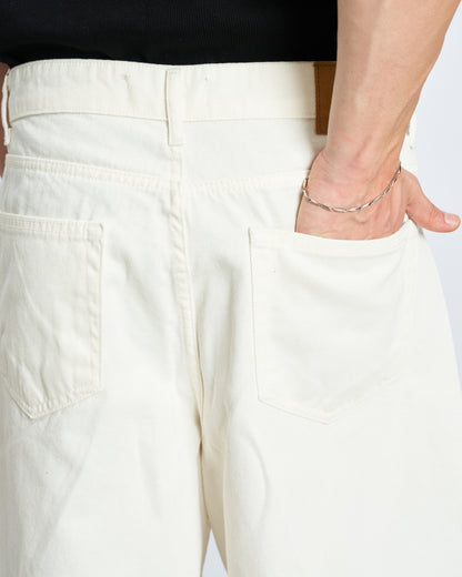 Oversize Bermuda Denim Şort - Beyaz