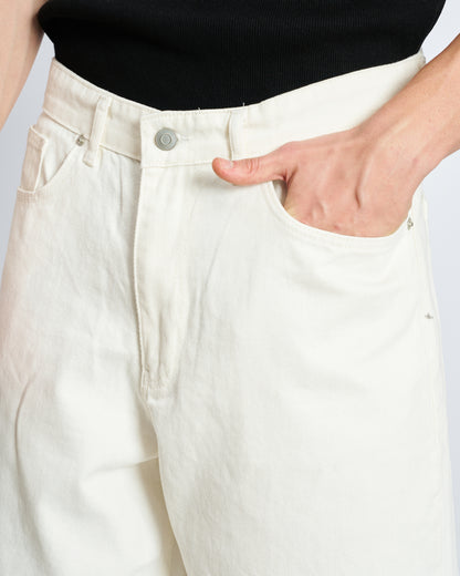 Oversize Bermuda Denim Şort - Beyaz