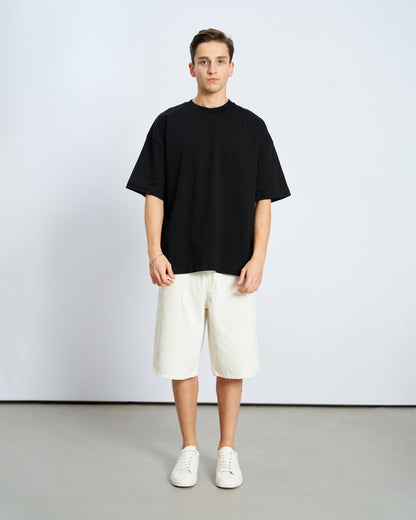 Oversize Bisiklet Yaka Fit Tişört - Siyah