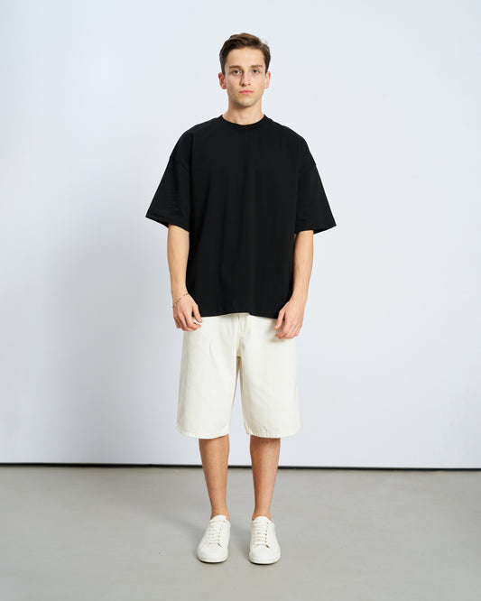 Oversize Bisiklet Yaka Fit Tişört - Siyah