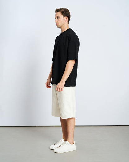 Oversize Bisiklet Yaka Fit Tişört - Siyah