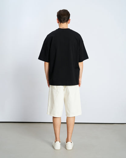 Oversize Bisiklet Yaka Fit Tişört - Siyah