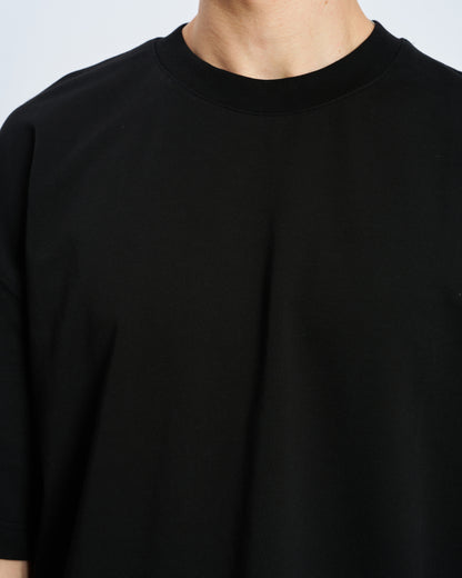 Oversize Bisiklet Yaka Fit Tişört - Siyah