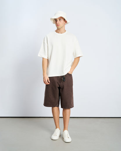 Oversize Bermuda Denim Şort - Kahve