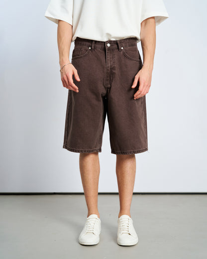 Oversize Bermuda Denim Şort - Kahve