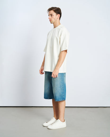 Oversize Basic Bisiklet Yaka Tişört-Ecru