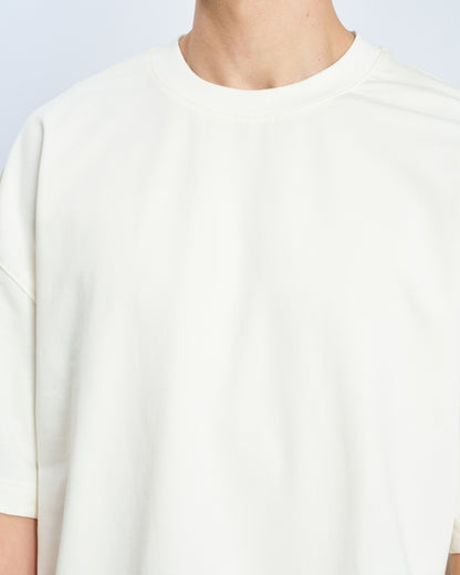 Oversize Basic Bisiklet Yaka Tişört-Ecru