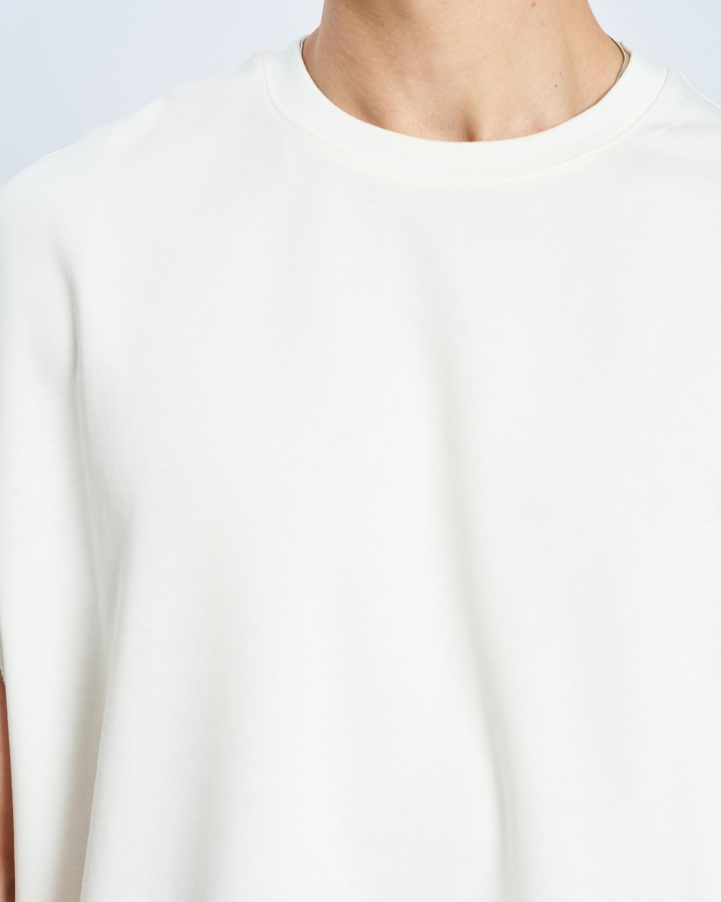 Oversize Basic Bisiklet Yaka Kolsuz Tişört-Ecru