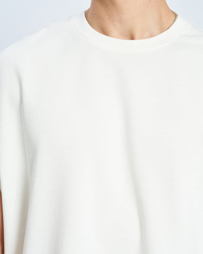 Oversize Basic Bisiklet Yaka Kolsuz Tişört-Ecru